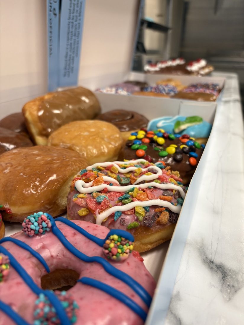 Assorted donuts in the case at The Donut Run in Utah